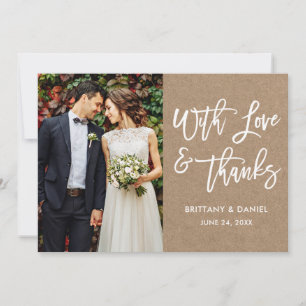 Modern Brush Script Love and Thanks Wedding Kraft Thank You Card