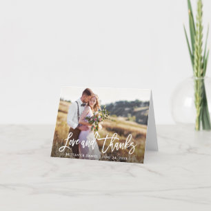Modern Brush Script Love Thanks Wedding Note Card