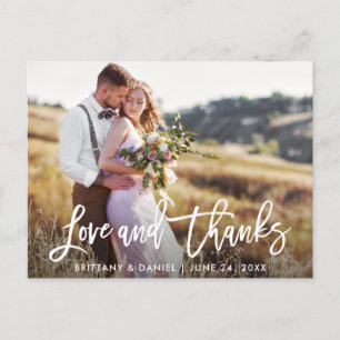Modern Brush Script Love Thanks Wedding Photo Postcard