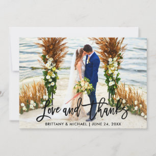 Modern Brush Script Love Thanks Wedding Photo Thank You Card