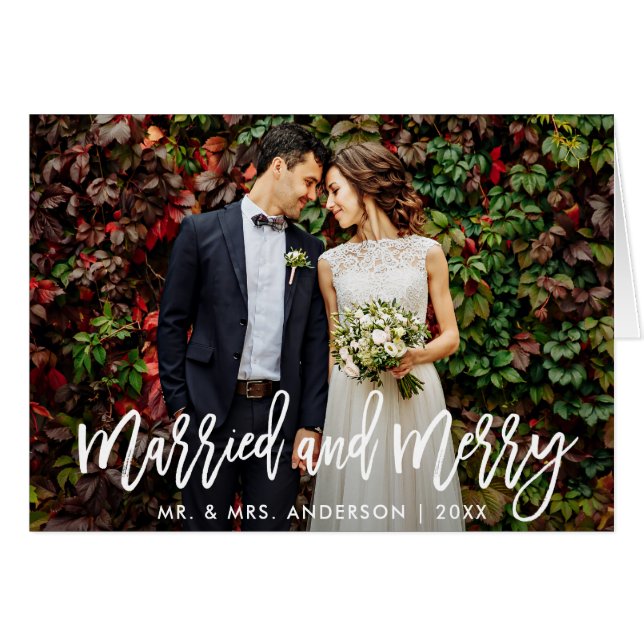 Modern Brush Script Married & Merry Fold Card (Front Horizontal)