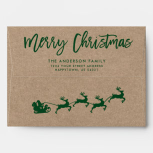 Modern Brush Script Merry Christmas Green Kraft Envelope