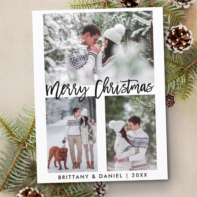 Modern Brush Script Merry Christmas Photo Postcard (Customize to change your personalized text size or text style.)