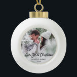 Modern Brush Script Our First Christmas Couple B Ceramic Ball Christmas Ornament<br><div class="desc">Modern Brush Script Our First Christmas Couple Photo Ornament</div>