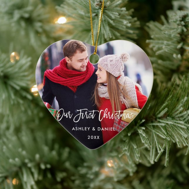 Modern Brush Script Our First Christmas Couple H Ceramic Tree Decoration (Tree)