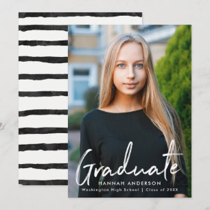 Modern Brush Script Photo Graduation Announcement