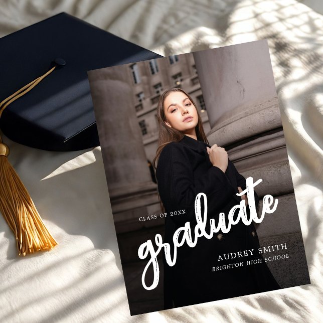 Modern Brush Script Photo Graduation Announcement (Creator Uploaded)