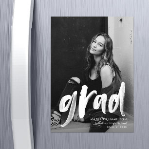 Modern Brush Script Photo Graduation Magnetic Invitation