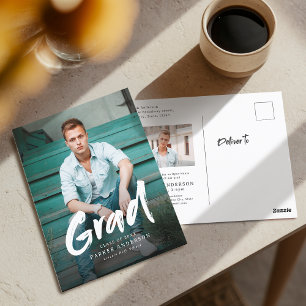 Modern Brush Script Photo Graduation Postcard