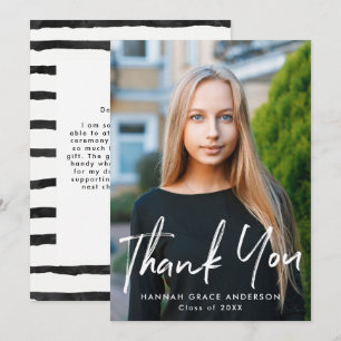 Modern Brush Script Photo Graduation Thank You Card