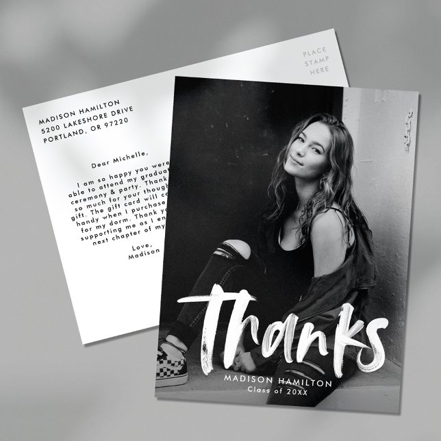 Modern Brush Script Photo Graduation Thank You Postcard (Creator Uploaded)