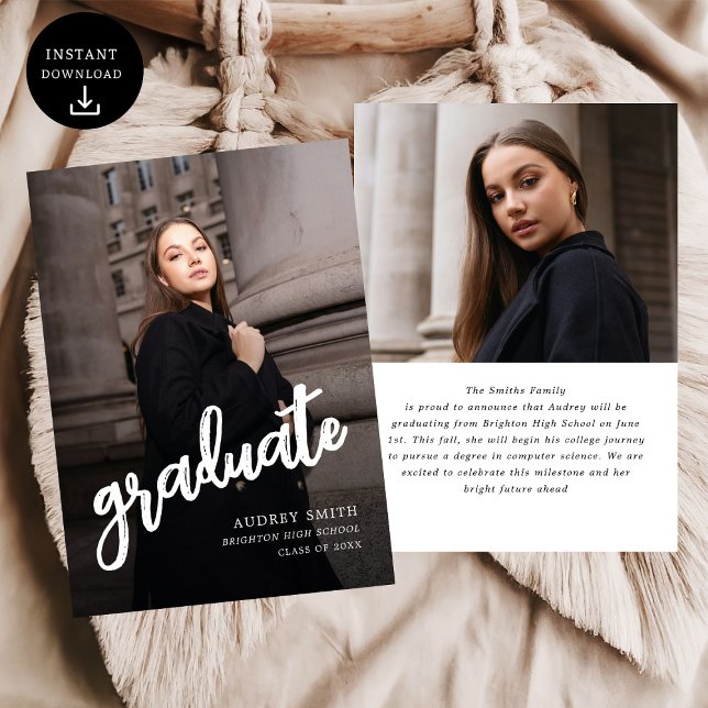Modern Brush Script Photo High School Graduation Announcement (Creator Uploaded)