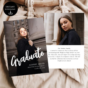 Modern Brush Script Photo High School Graduation Announcement