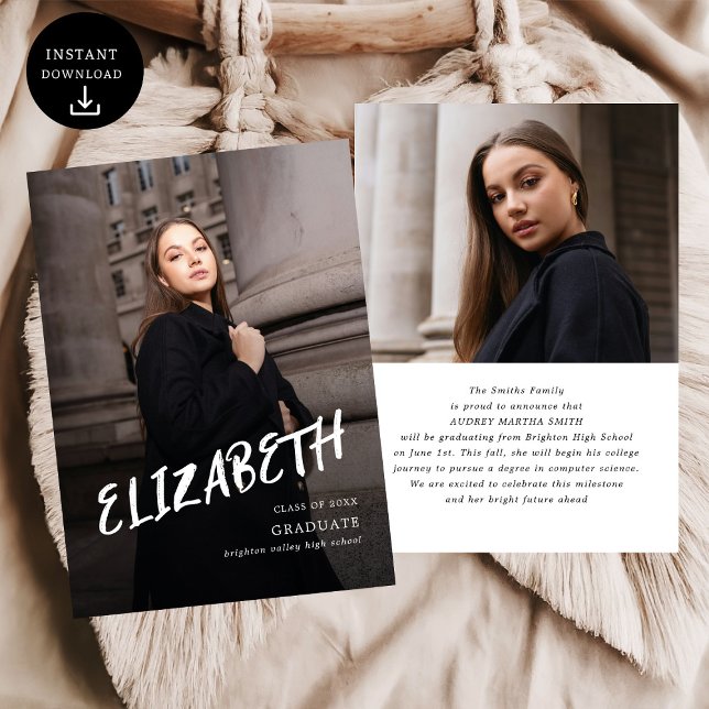 Modern Brush Script Photo High School Graduation Announcement (Creator Uploaded)