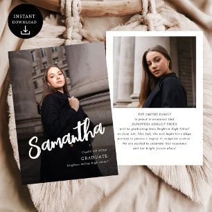 Modern Brush Script Photo High School Graduation Announcement