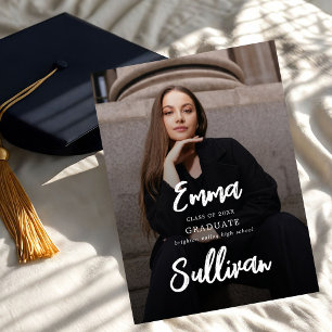 Modern Brush Script Photo High School Graduation Announcement