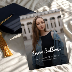 Modern Brush Script Photo High School Graduation Announcement