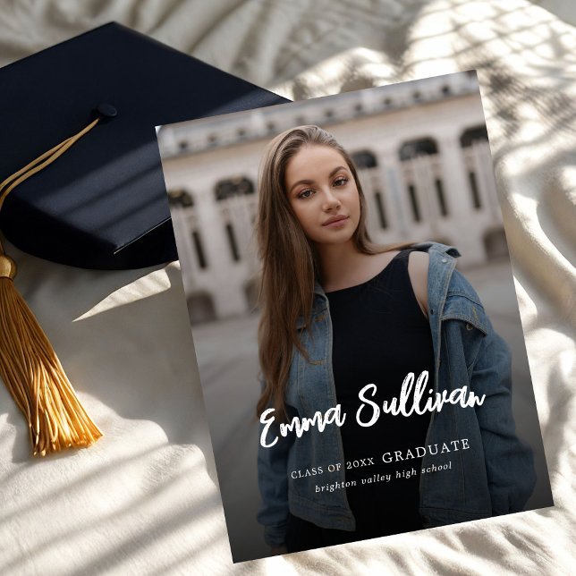 Modern Brush Script Photo High School Graduation Announcement (Creator Uploaded)