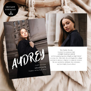 Modern Brush Script Photo High School Graduation Announcement