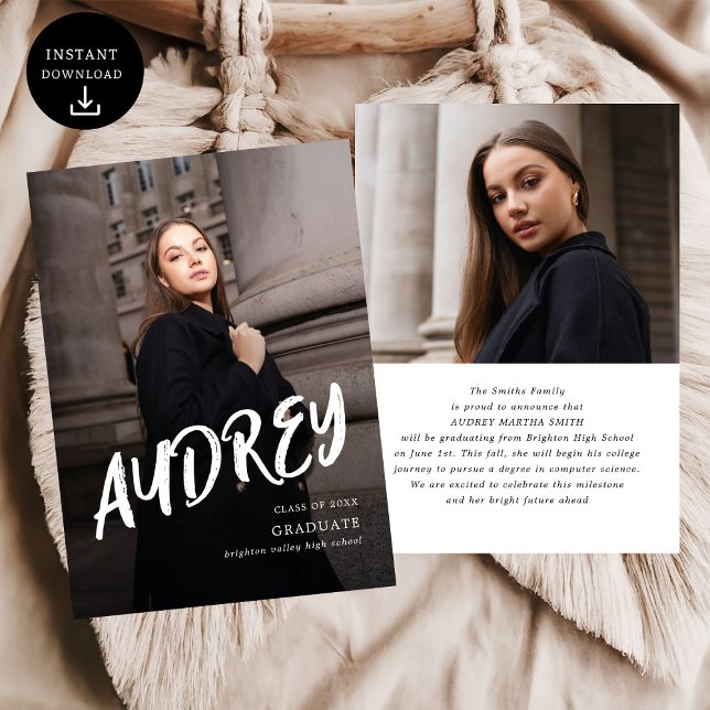 Modern Brush Script Photo High School Graduation Announcement (Creator Uploaded)