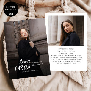 Modern Brush Script Photo High School Graduation Announcement
