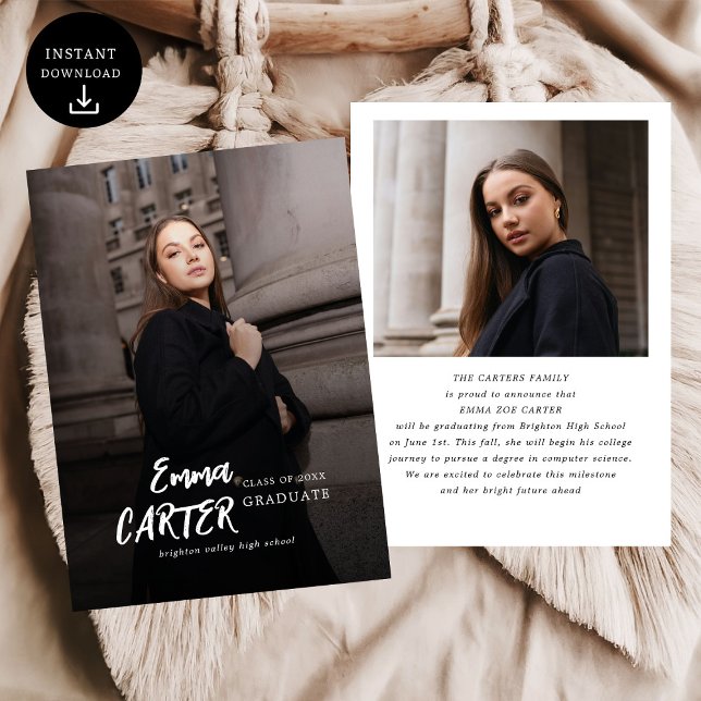 Modern Brush Script Photo High School Graduation Announcement (Creator Uploaded)