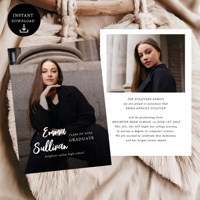 Modern Brush Script Photo High School Graduation Announcement (Creator Uploaded)
