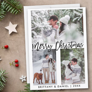 Modern Brush Script Photo Merry Christmas Holiday Card