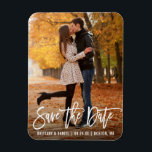 Modern Brush Script Photo Save The Date Magnet<br><div class="desc">Modern Brush Script Save The Date Engagement Couple Photo Magnet</div>