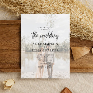 Modern Brush Script Photo Wedding Invitation