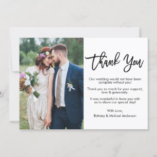 Modern Brush Script Photo Wedding Thank You Card