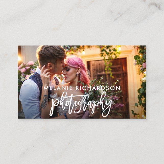 Modern Brush Script Photography Photo W Business Card (Front)