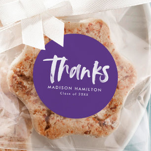 Modern Brush Script Purple Graduation Thank You Classic Round Sticker