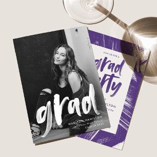 Modern Brush Script Purple Photo Graduation Party Invitation