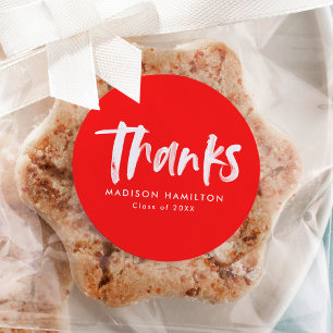 Modern Brush Script Red Graduation Thank You Classic Round Sticker