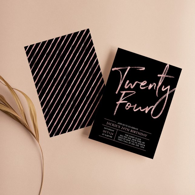 Modern Brush Script Rose Gold 24th Birthday Party Invitation (Creator Uploaded)