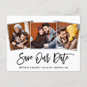 Modern Brush Script Save Our Date 3 Photo Postcard
