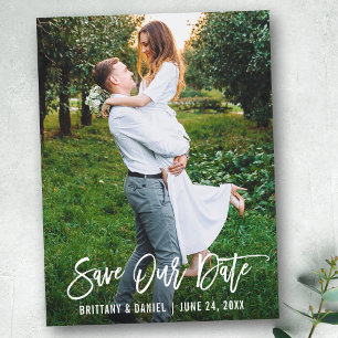 Modern Brush Script Save Our Date Couple Photo Postcard