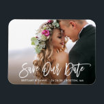 Modern Brush Script Save Our Date Photo Magnet<br><div class="desc">Modern Brush Script Save Our Date Engagement Couple Photo Magnet</div>