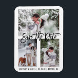 Modern Brush Script Save The Date 3 Photo Magnet<br><div class="desc">Modern Brush Script Save The Date Engagement 3 Photo Magnet</div>