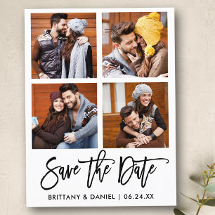 Modern Brush Script Save The Date 4 Photo Collage Postcard