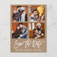 Modern Brush Script Save The Date 4 Photo Kraft