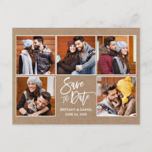 Modern Brush Script Save The Date 5 Photo Kraft Postcard