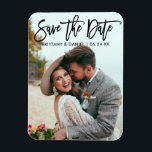 Modern Brush Script  Save The Date Couple Photo B Magnet<br><div class="desc">Modern Brush Script Save The Date Engagement Couple Photo Magnet</div>