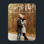 Modern Brush Script Save The Date Couple Photo Magnet<br><div class="desc">Modern Brush Script Save The Date Engagement Couple Photo Magnet</div>