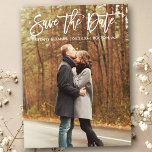 Modern Brush Script Save The Date Couple Photo Postcard<br><div class="desc">Modern Brush Script Save The Date Engagement Announcement Photo Postcard</div>