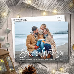 Modern Brush Script Seas and Greetings Holiday Postcard<br><div class="desc">Modern Brush Script Seas & Greetings Family Photo Holiday Postcard</div>