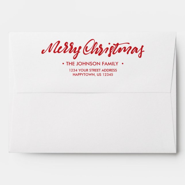 Modern Brush Script Simply Merry Christmas Red Envelope (Back (Top Flap))