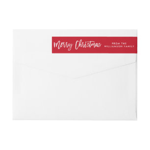 Modern Brush Script Star Merry Christmas Wrap Around Label