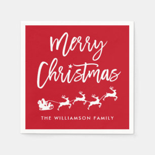 Modern Brush Script Star Santa Merry Christmas Napkin